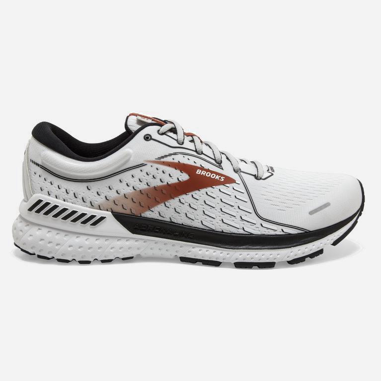 Tenis Brooks Adrenaline Gts 21 - Zapatillas Para Correr En Asfalto Hombre - Blancas / Negras / Naran